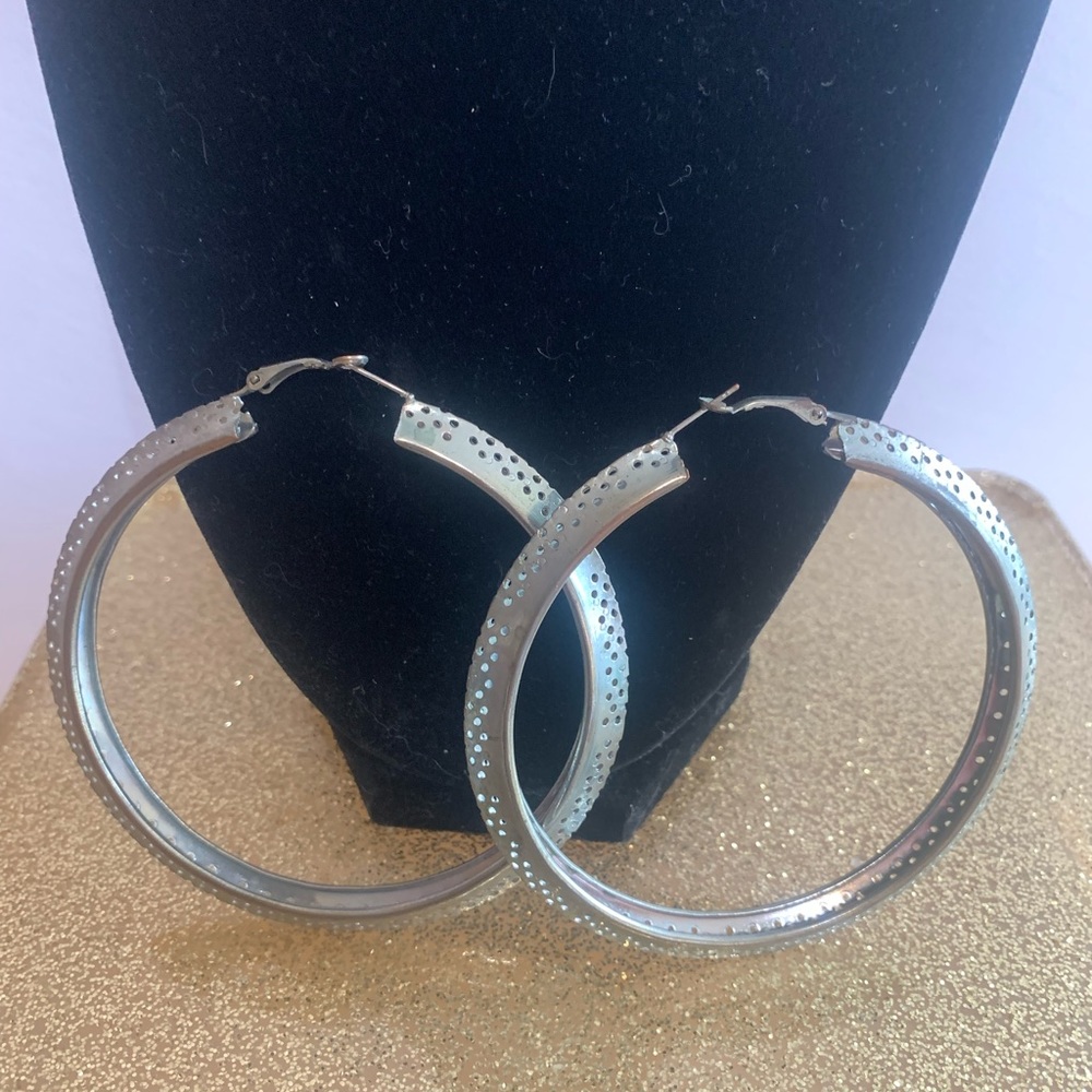 Vintage Costume Silver Filigree XLarge Hoops